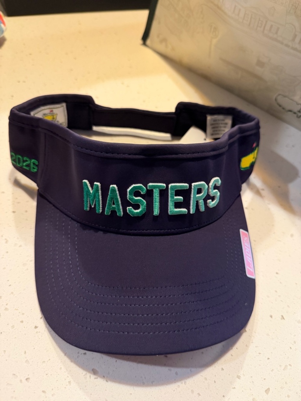 Masters Embroidered Golf Visor in Dark Navy with Embre Green Embroidery!